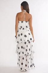 Darylyn Tiered Ruffle Maxi Dress Polka Dot White