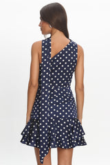 Truett One-Shoulder Sash Mini Dress Polka Dot Navy