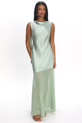 Second Glances Cowl Neck Backless Maxi Dress Sage