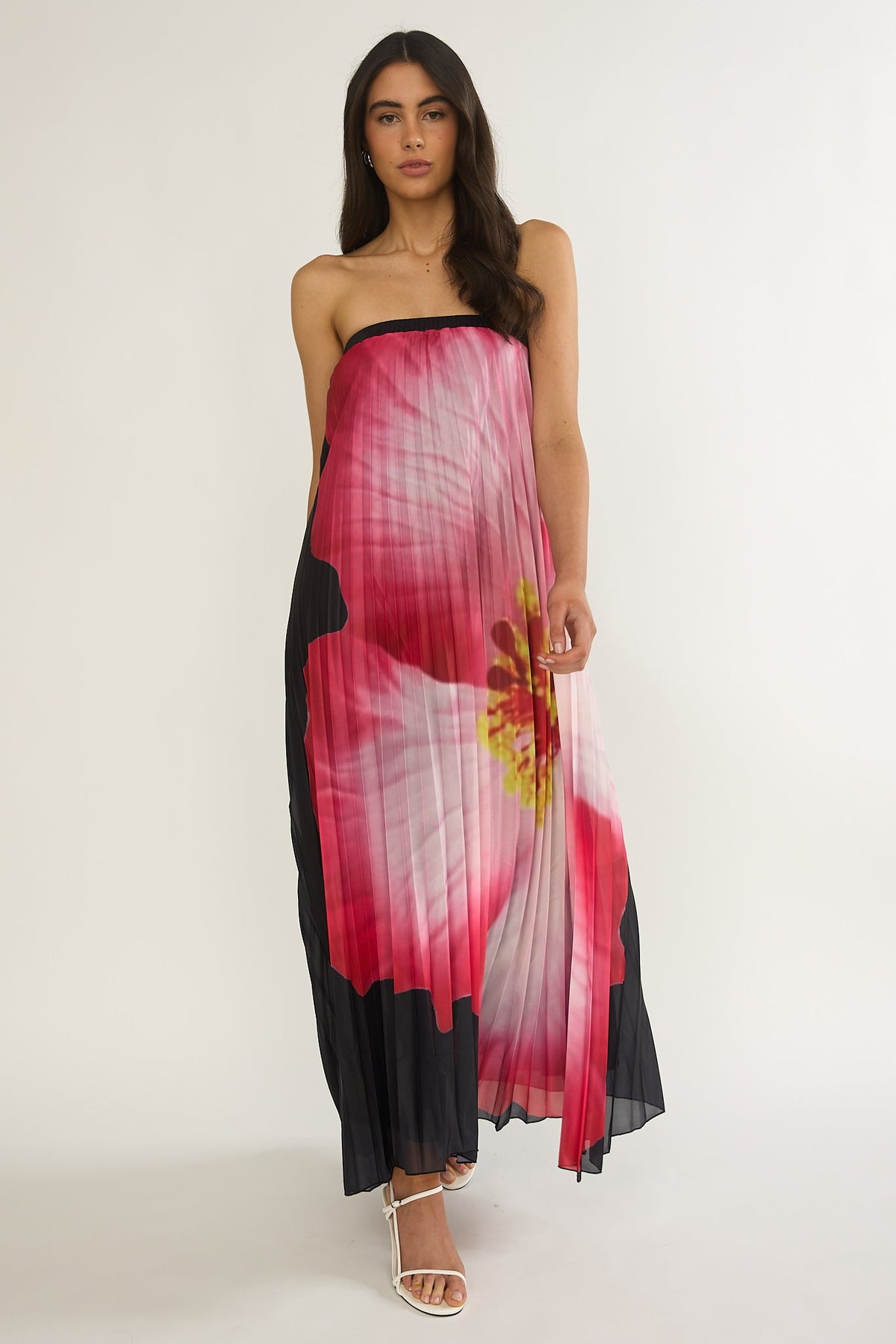 Lauriella Strapless Accordion Pleat Maxi Dress Hibiscus Black