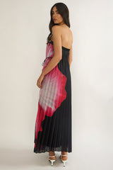 Lauriella Strapless Accordion Pleat Maxi Dress Hibiscus Black