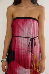 Lauriella Strapless Accordion Pleat Maxi Dress Hibiscus Black