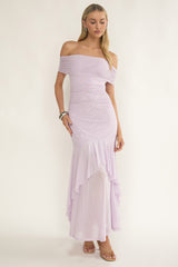 Kiarna Off-Shoulder Mesh Maxi Dress Lilac