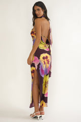 Ilyse Open Cowl Back Maxi Dress Pansies Plum