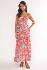 Harbor Ruched Maxi Dress Floral Blue Multi