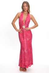 Shanna Plunging Halterneck Maxi Dress Fuchsia