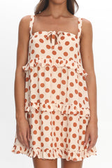 Lyndara Frill Trim Mini Dress Polka Dot Cream