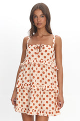 Lyndara Frill Trim Mini Dress Polka Dot Cream