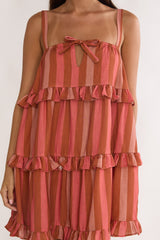 Lyndara Frill Trim Mini Dress Stripe Peach