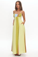 Nolan Princess Seam Maxi Dress Stripe Green
