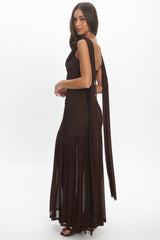 Rosellea Draped Shoulder Maxi Dress Chocolate