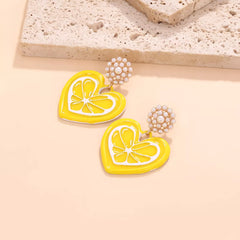 Heart Dangle Earrings with Pearl Accent