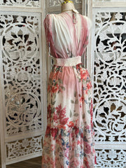 Hazed Floral Blush Maxi Dress- Stretchy, Estira