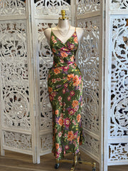 Olive Floral Maxi Dress - No Estira, Not Stretchy