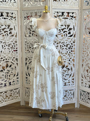 Neutral Floral Midi Dress- Slightly Stretchy,Estira Poco