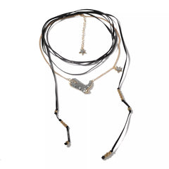 2 Piece Layered Leather Cord Boot Pendant Necklace