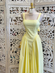 Yellow Tie Back Midi Dress- No Estira, Not Stretchy