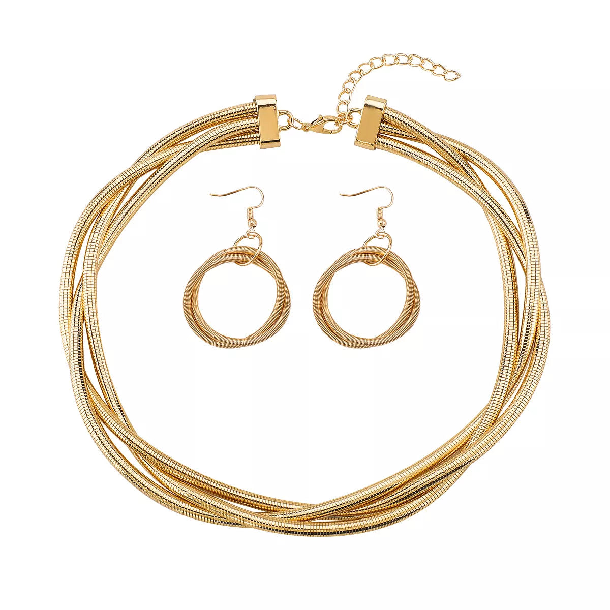 Multi-Layered Earrings and Necklace Jewelry Set