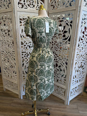 Green Pattern Midi Dress- Slightly Stretchy, Estira Poco