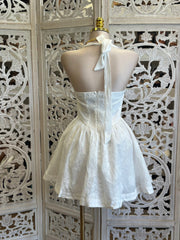 Backless Puff Mini Ivory Dress -Estira, Stretchy