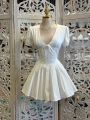 Ivory Ribbon Fluffy Mini  Dress- Not Stretchy, No Estira