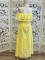 Sunny Yellow Eyelet Maxi Dress - Estira, Stretchy