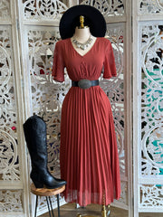 Pleated Button Detail Maxi Dress- Stretchy, Estira