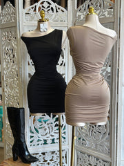 Asymmetrical Solid Mini Dress- Stretchy,Estira