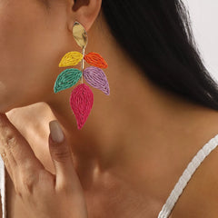 Rattan Woven Leaf Dangle Earrings
