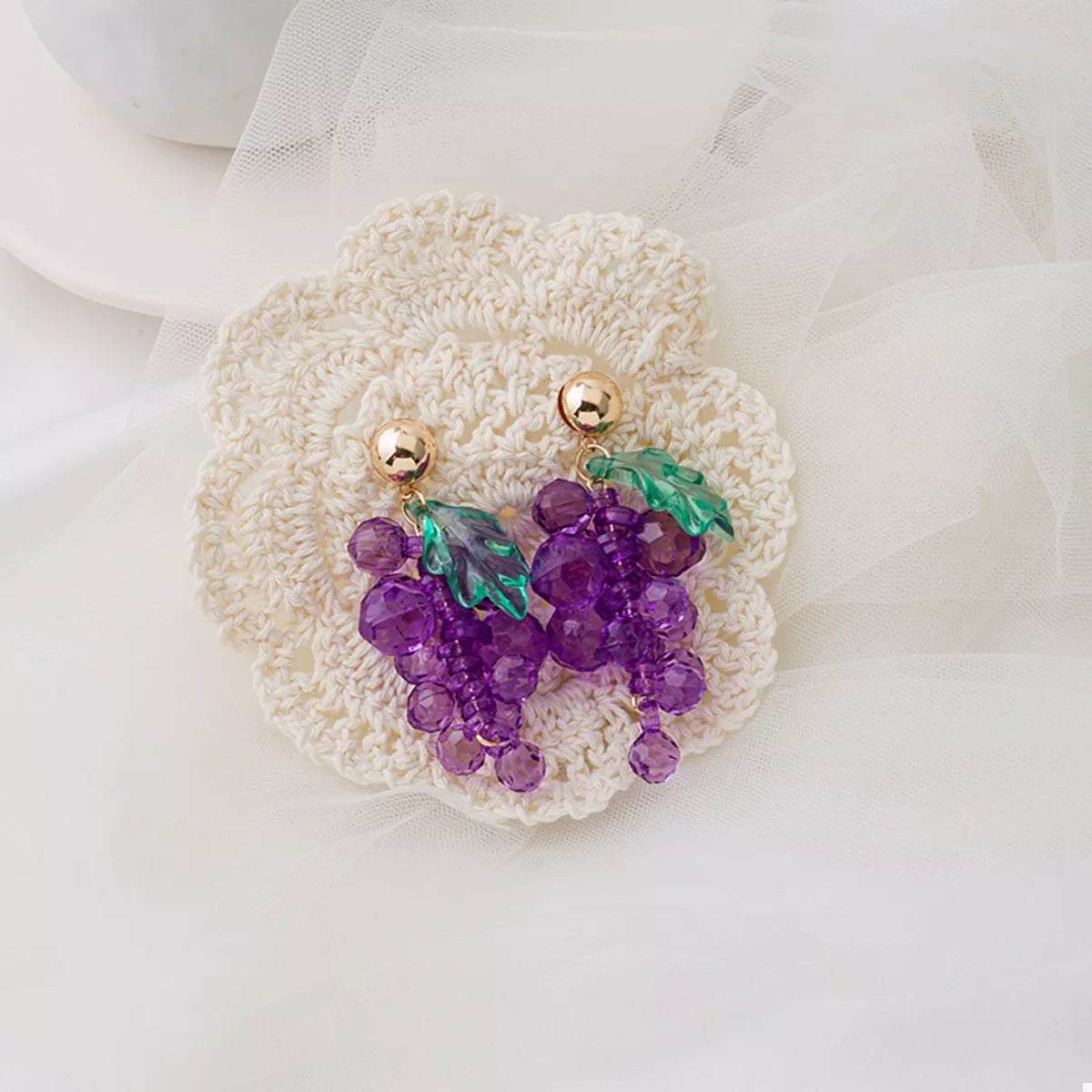 Grape Cluster Beaded Dangle Earrings