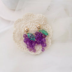 Grape Cluster Beaded Dangle Earrings