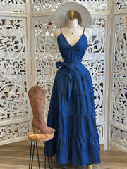 Tiered Denim Blue Maxi Dress Dress- No Estira, Not Stretchy