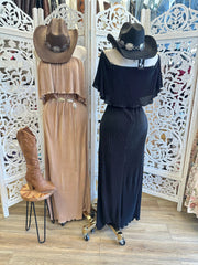 Pleated Maxi Dress- Estira, Stretchy
