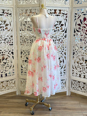 Pink Floral Cami Puff Ivory Dress -Estira, Stretchy