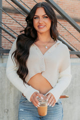 Dream Mirage Contrast Sleeve Cardigan Sweater (Sand)