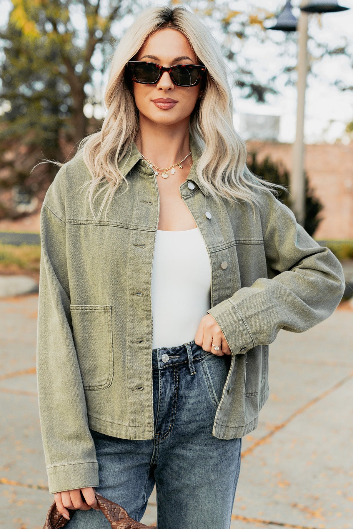No Permission Denim Utility Jacket (Washed Olive)