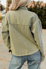 No Permission Denim Utility Jacket (Washed Olive)