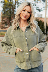 No Permission Denim Utility Jacket (Washed Olive)