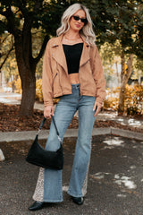 Feeling Jaded Faux Suede Moto Jacket (Camel)
