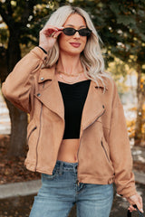 Feeling Jaded Faux Suede Moto Jacket (Camel)