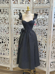 Polka Dot Corset Midi  Dress -Not Stretchy, No Estira