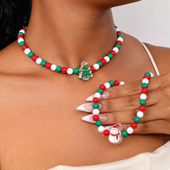 2 Piece Christmas Beaded Necklace with Holiday Charms
