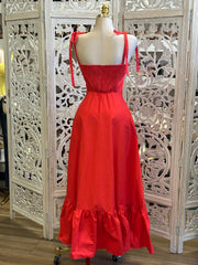 Cherry Corset Lined Midi Dress -Slightly Stretchy, Estira Poco