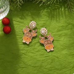 Reindeer Drop Earrings with Pearl Accents