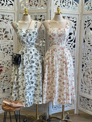 Square Neck Floral Print Dress- Estira, Stretchy