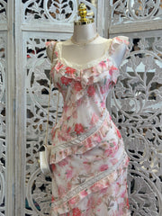 Pink Floral Lace Lined Dress- Not Stretchy, No Estira