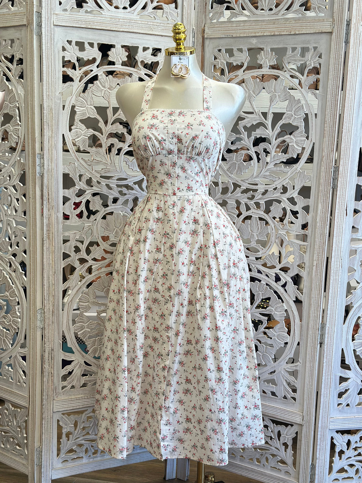 Halter Mini Floral Midi Dress - Estira, Stretchy