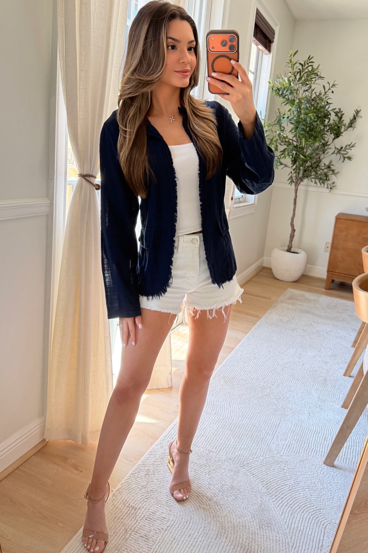 Eliza Frayed Light blazer -Navy Blue