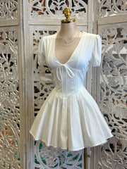 Ivory Ribbon Fluffy Mini  Dress- Not Stretchy, No Estira