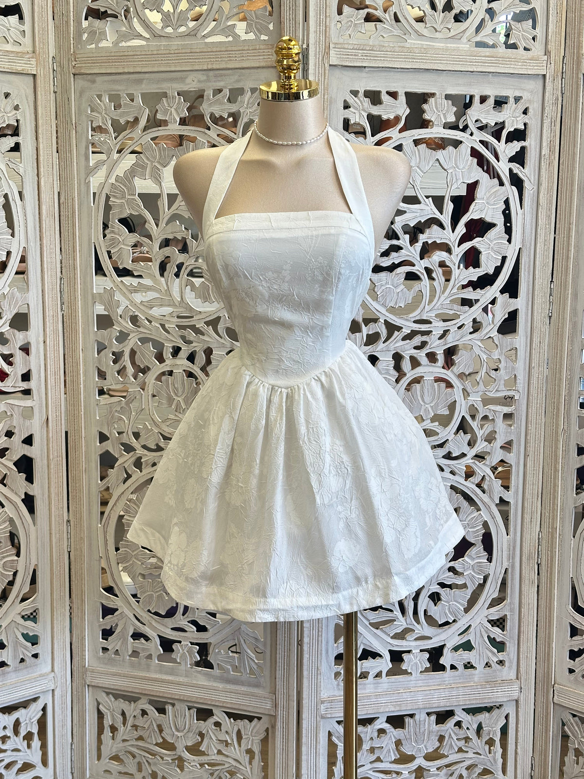 Backless Puff Mini Ivory Dress -Estira, Stretchy